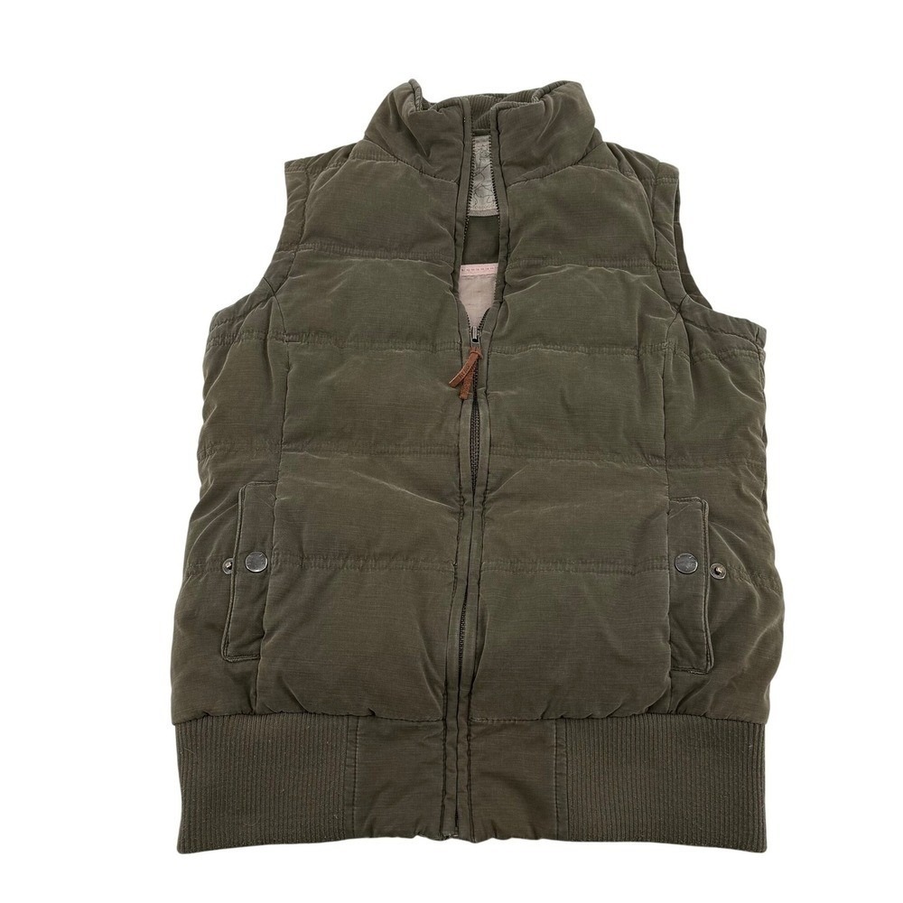 Fat Face Olive Green Quilted Puffer Vest Women Size 8 Full Zip Pockets
